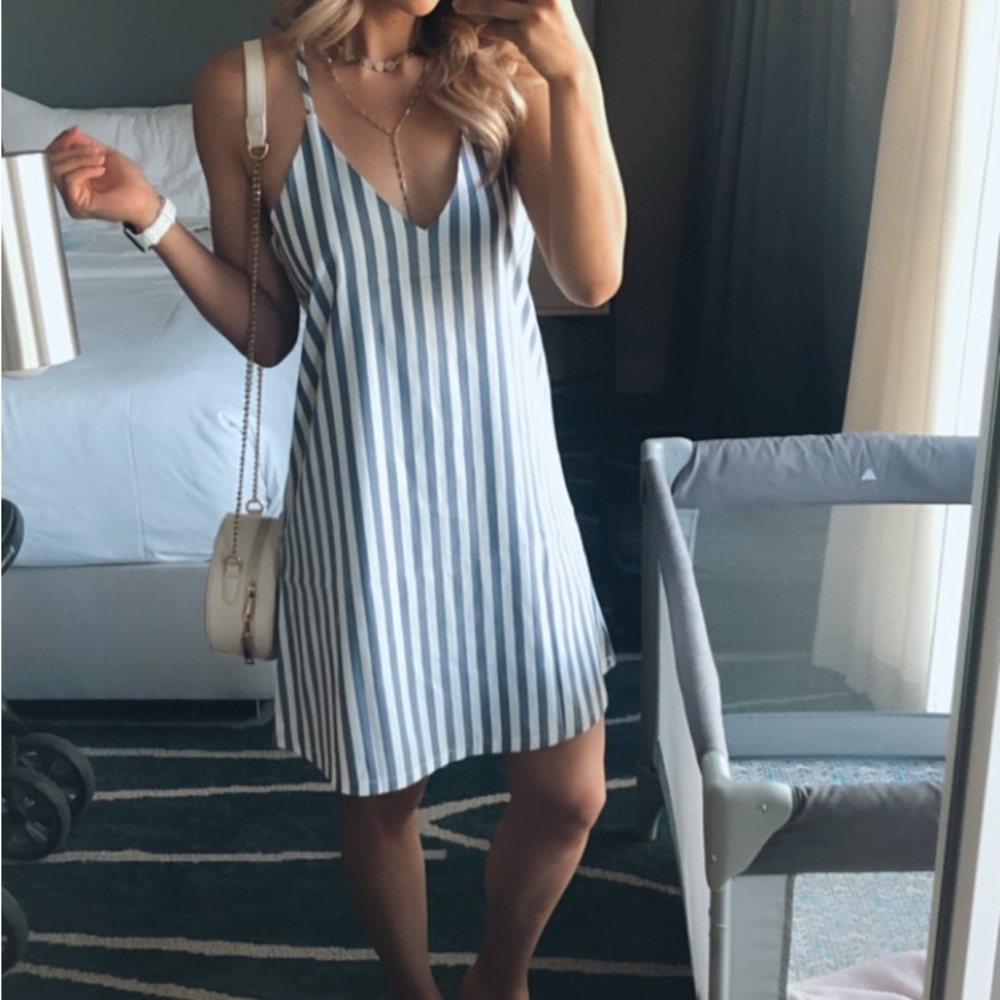 SHEIN Blue and White Striped Mini Dress